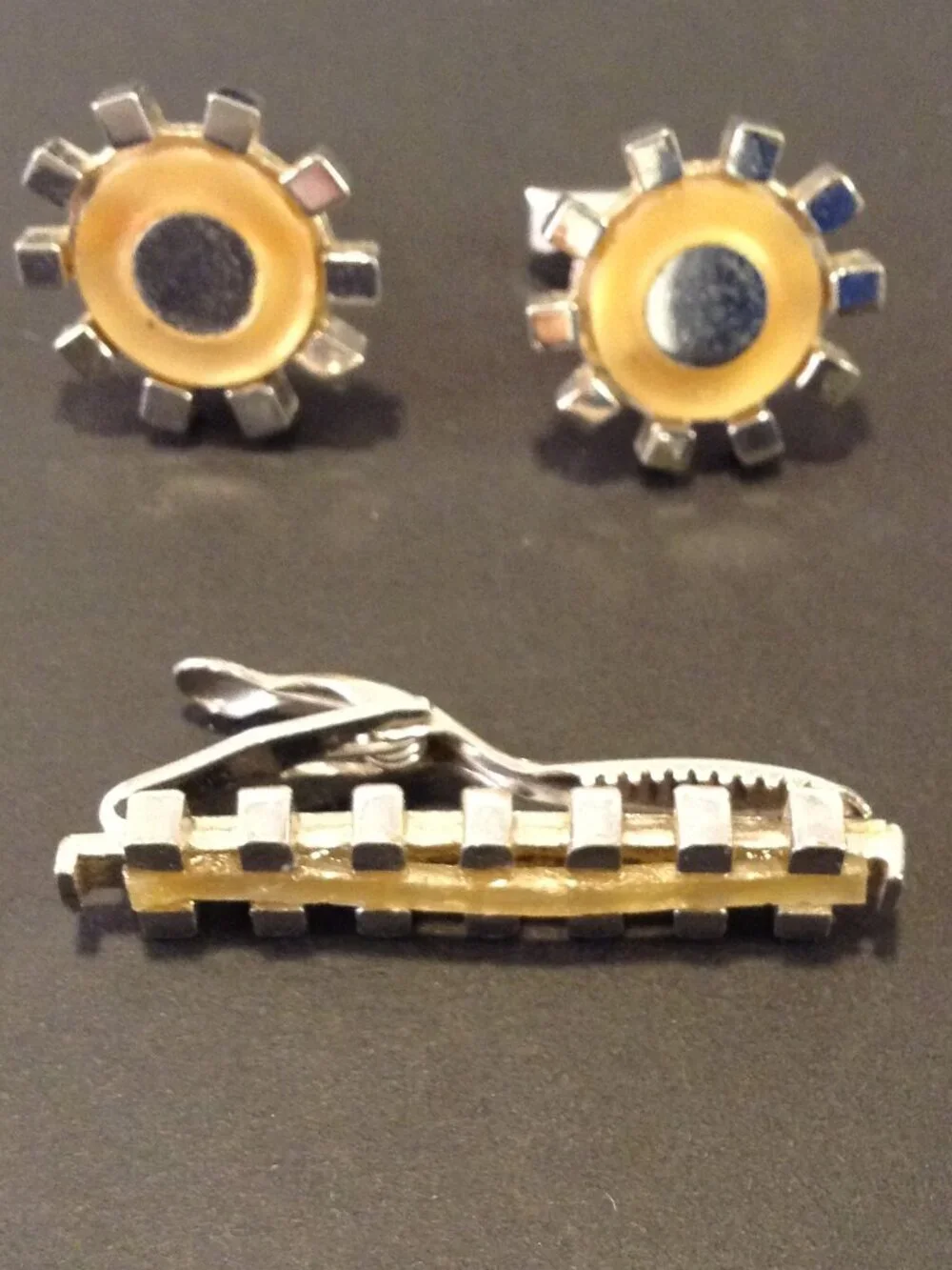 VTG Swank Unique Cuff Links/Tie Tack MCM Cool Avant Garde Atomic Age Sputnik